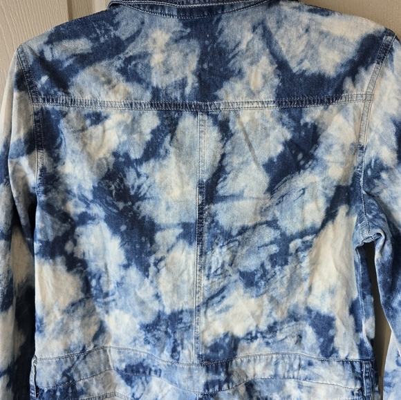 Mebon Machine Chambray Romper Jumpsuit Women L Blue Denim LongSleeve Tye Dye - Picture 16 of 16